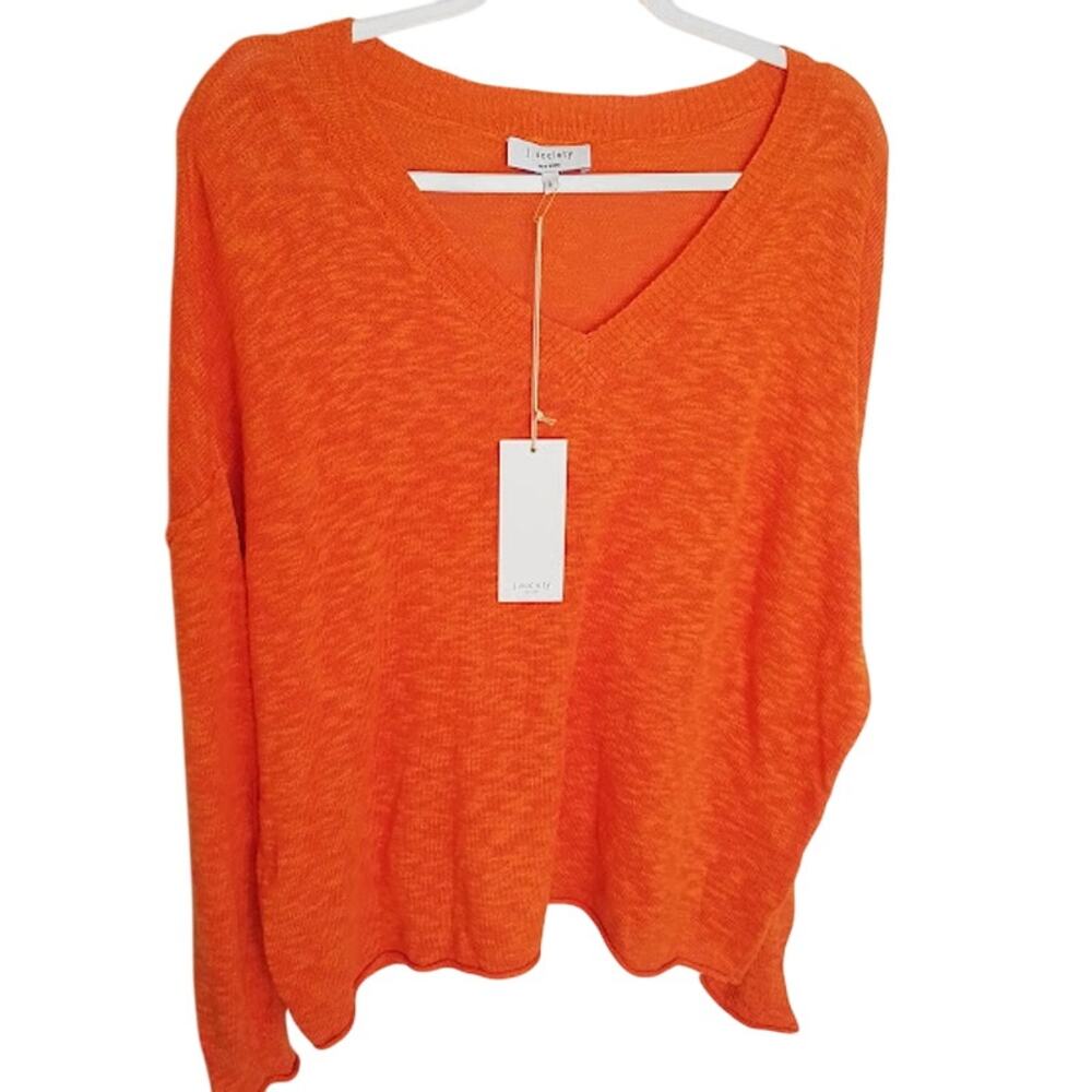 J. Society Tangerine V-Neck Sweater L NWT Cotton Blend